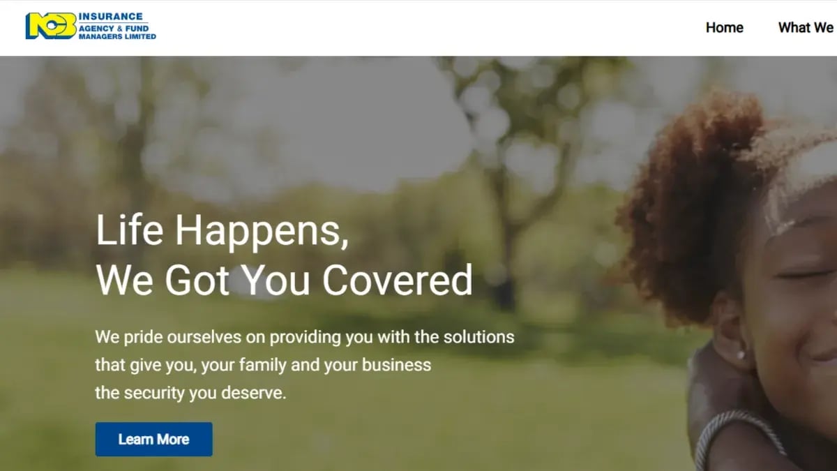 Η αρχική σελίδα της NCB Insurance Agency and Fund Managers με τον τίτλο «Life Happens, We Got You Covered»